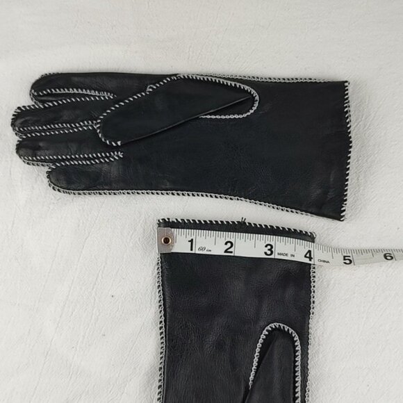 Grandoe 100% Leather Gloves Black Vintage EUC Size 7 / Small Lined - Picture 6 of 9